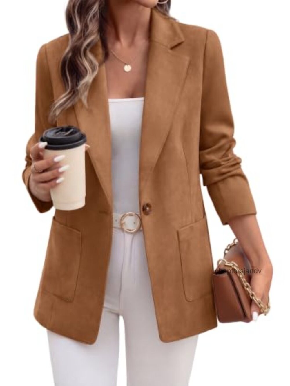 Faux Suede Blazer Business Casual Loose Fit Long Sleeve Notch Lapel Button